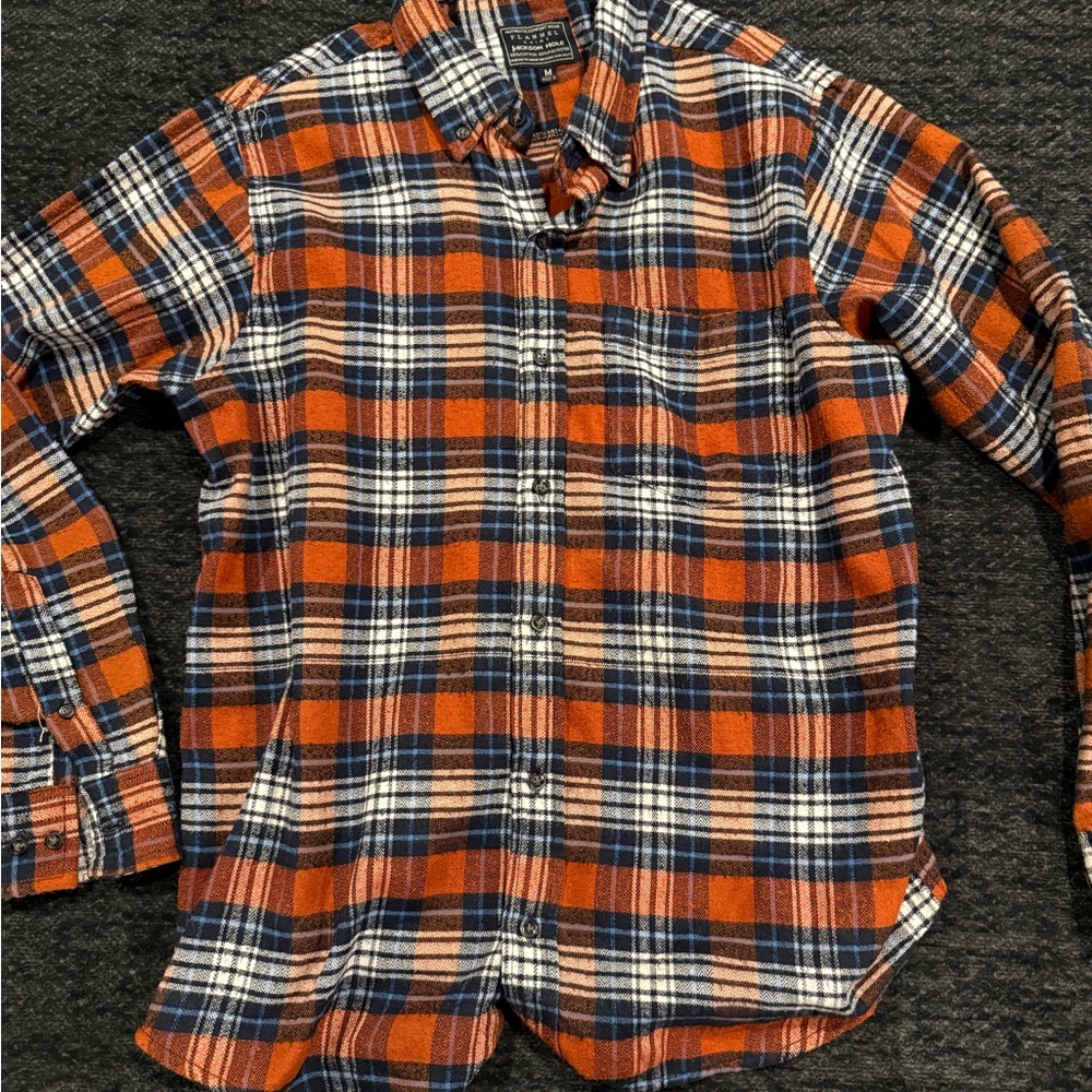 Men's Casual Plaid Button Down Shirt - Orange and Blue